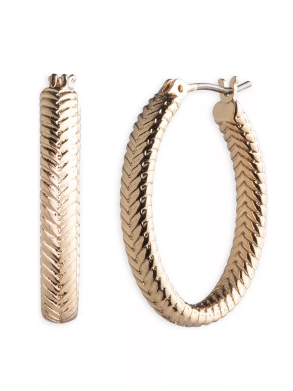 Lauren Ralph Lauren Gold Textured Herringbone Hoop Earrings